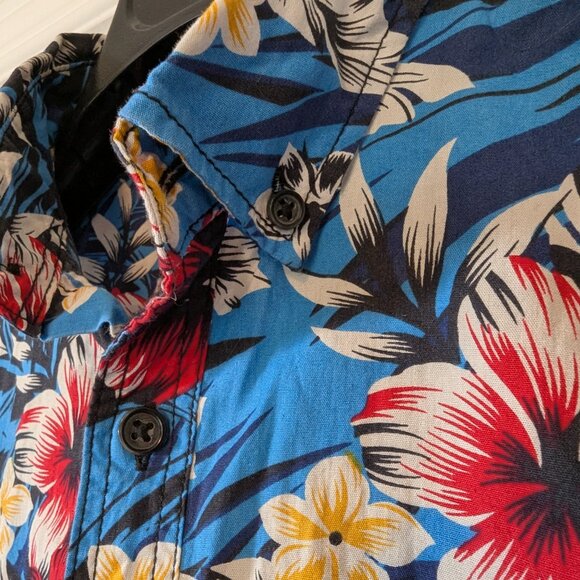 Produkt Floral Button Down Short Sleeve Men's Shirt - Blue- Size M - Picture 5 of 10